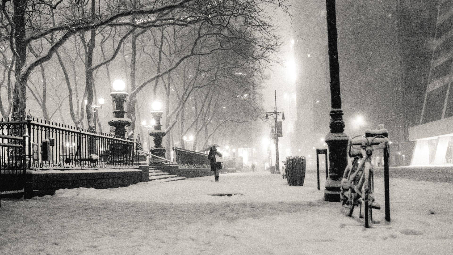 Black And White New York During Winter Background