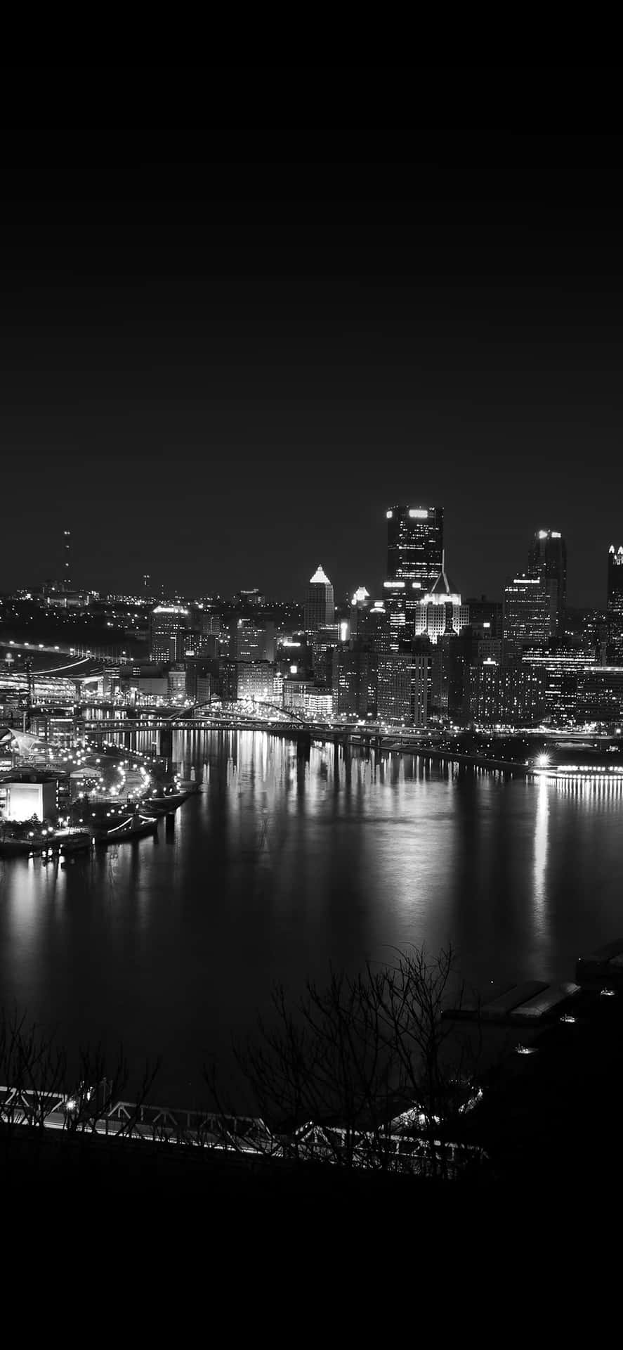 Black And White Night Pittsburgh Skyline Background