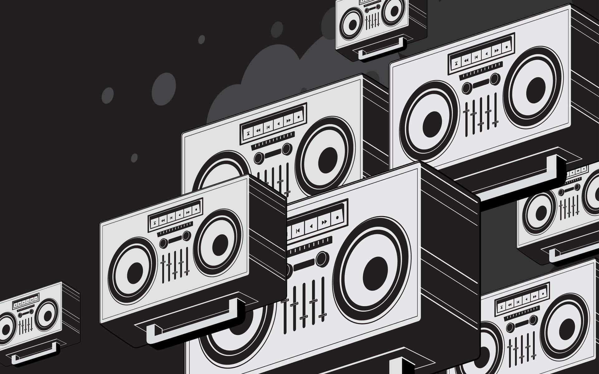Black And White Old School Boombox Background