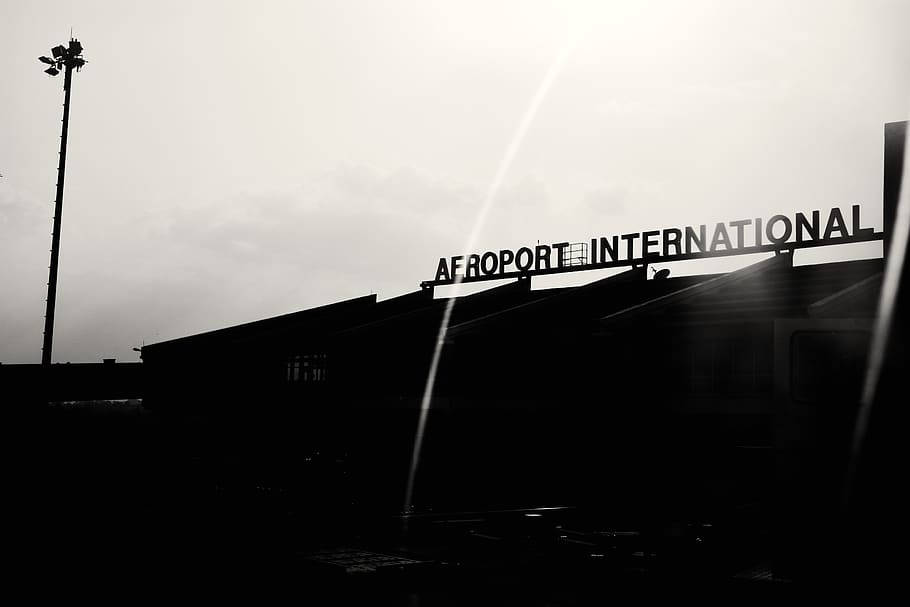 Black And White Photo International Airport Cameroon Background