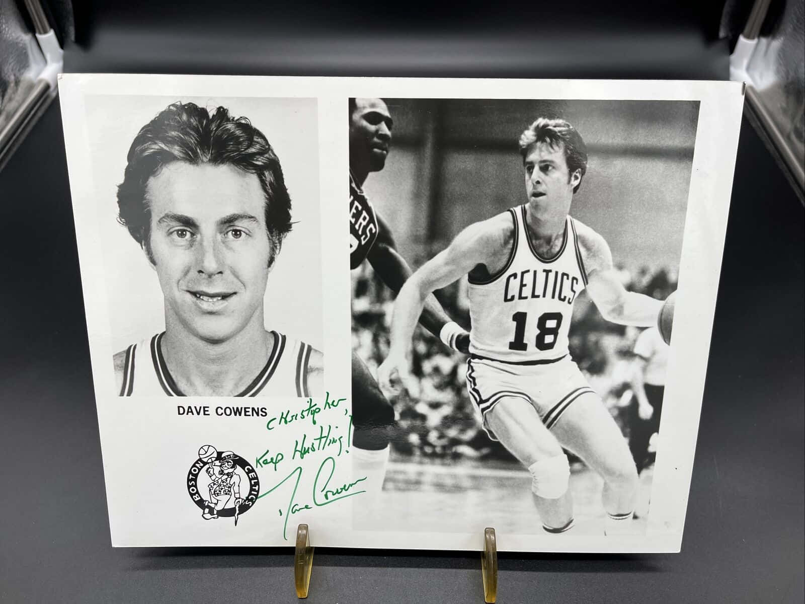 Black And White Photo Of Dave Cowens Signed Background