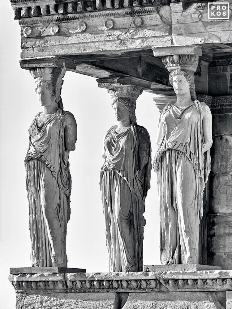 Black And White Photo Of The Erechtheion's Maiden Porch Background
