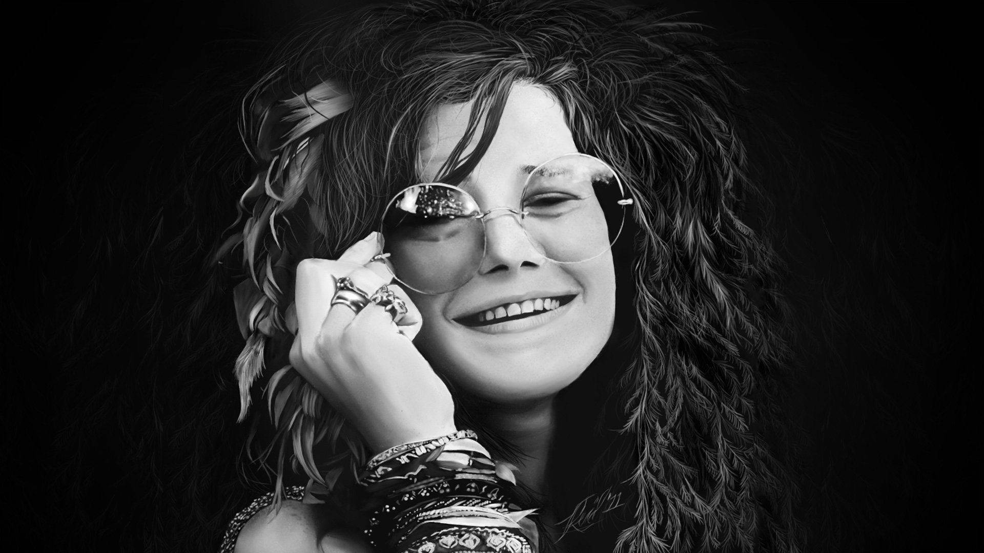 Black And White Portrait Janis Joplin Background