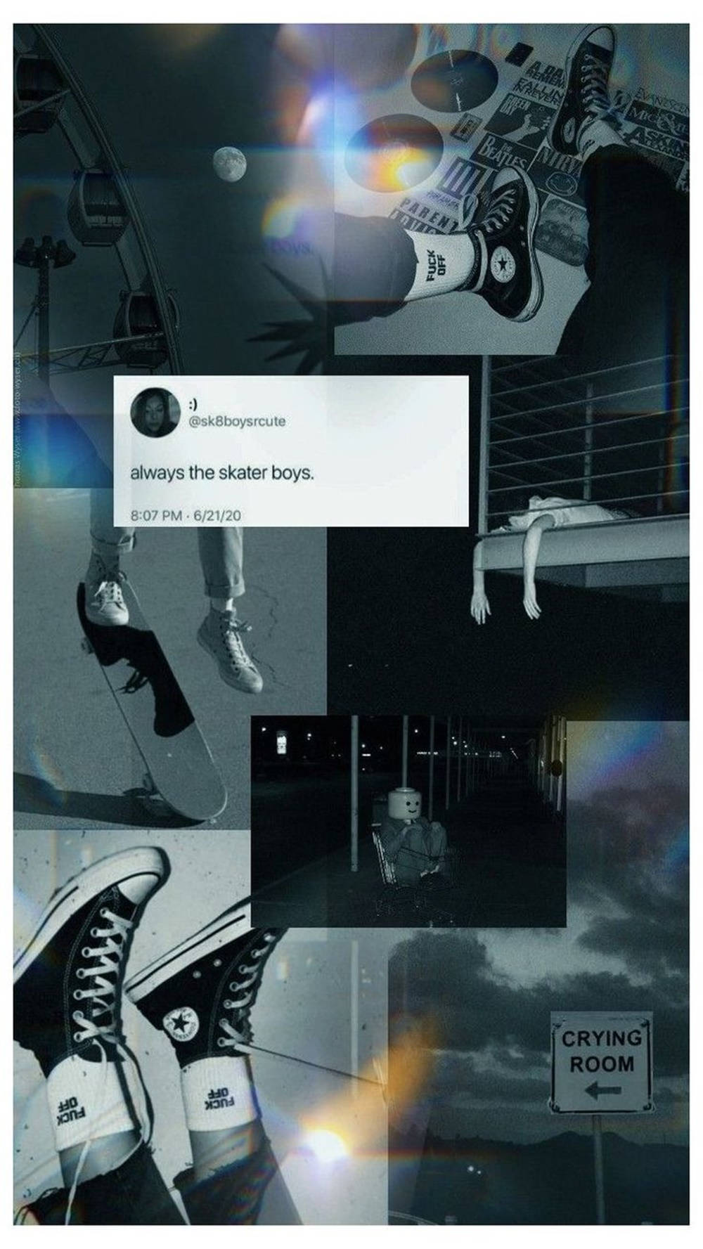 Black And White Rainbow Collage Skater Aesthetic Background