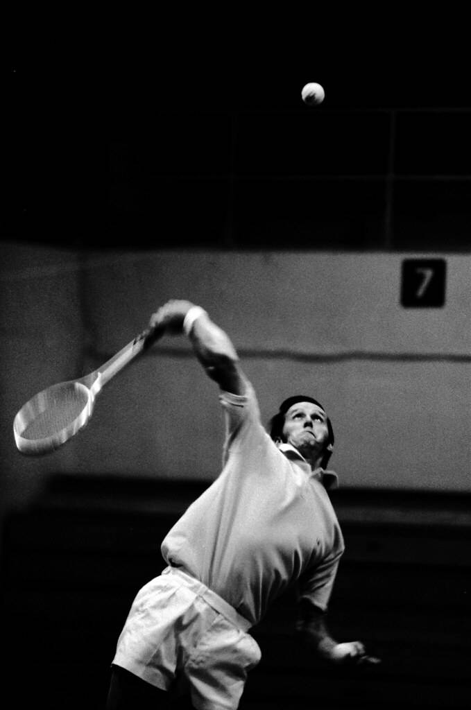 Black And White Rod Laver Serve Background