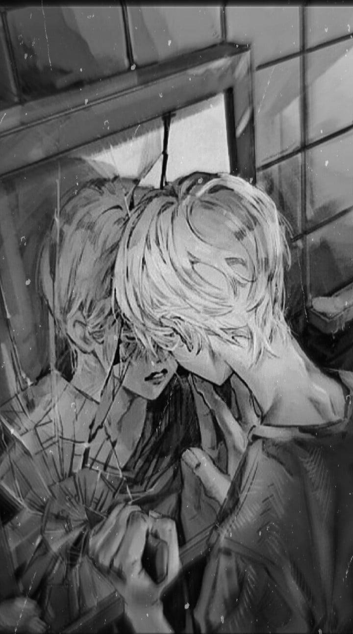 Black And White Sad Boy Anime Background