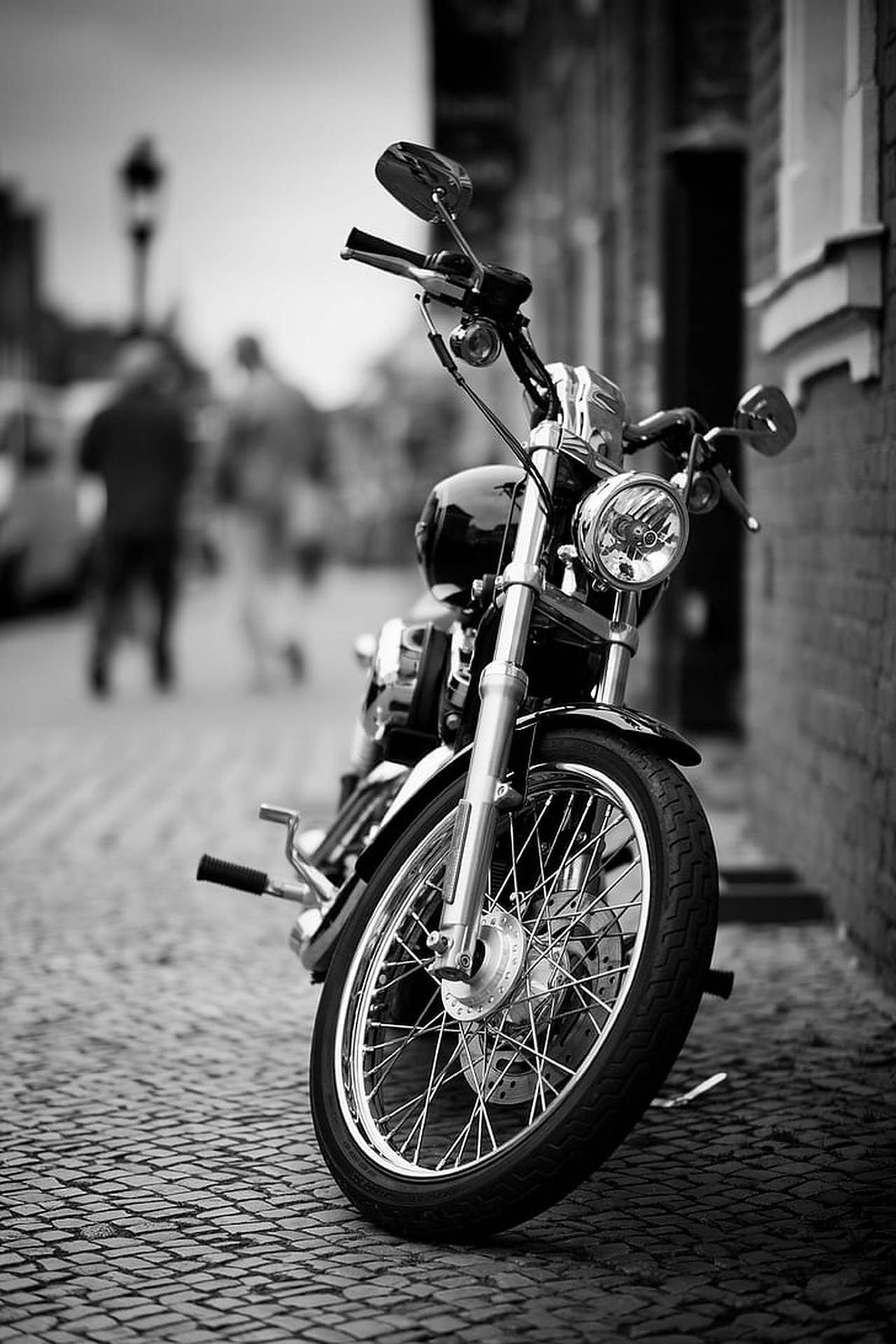 Black And White Shot Chopper Motorcycle Background