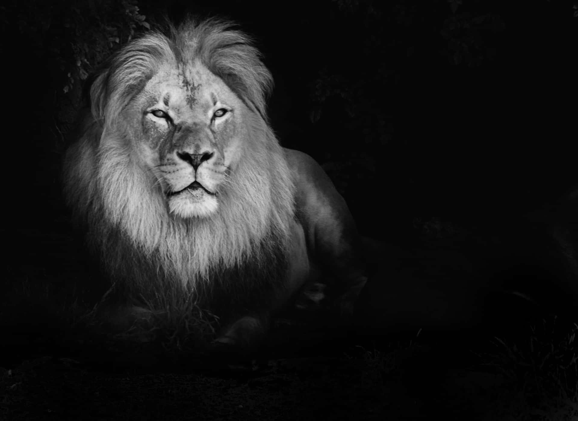 Black And White Sitting Lion Background