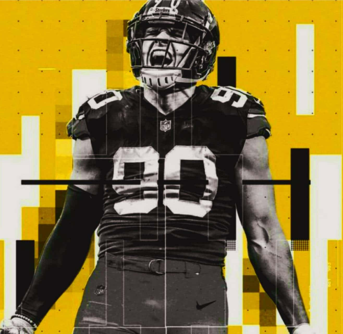 Black And White T.j. Watt On Yellow Background