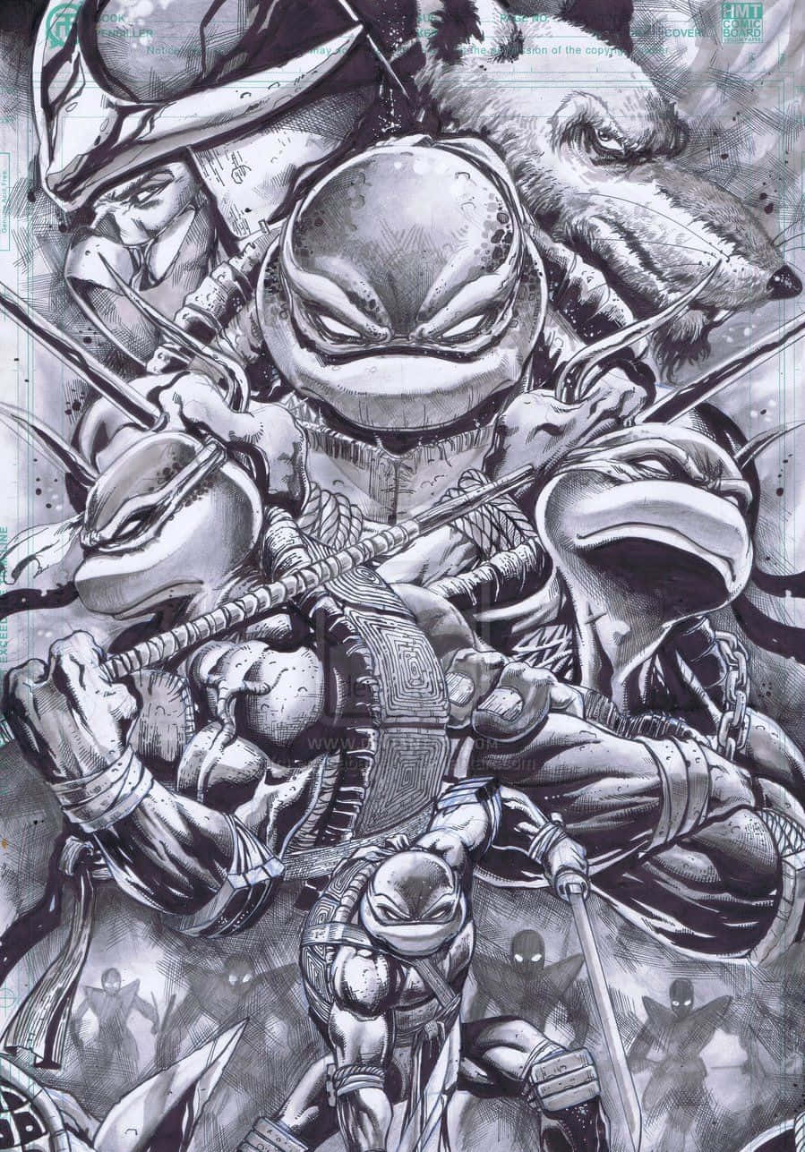 Black And White Teenage Mutant Ninja Turtles Comic Book Background