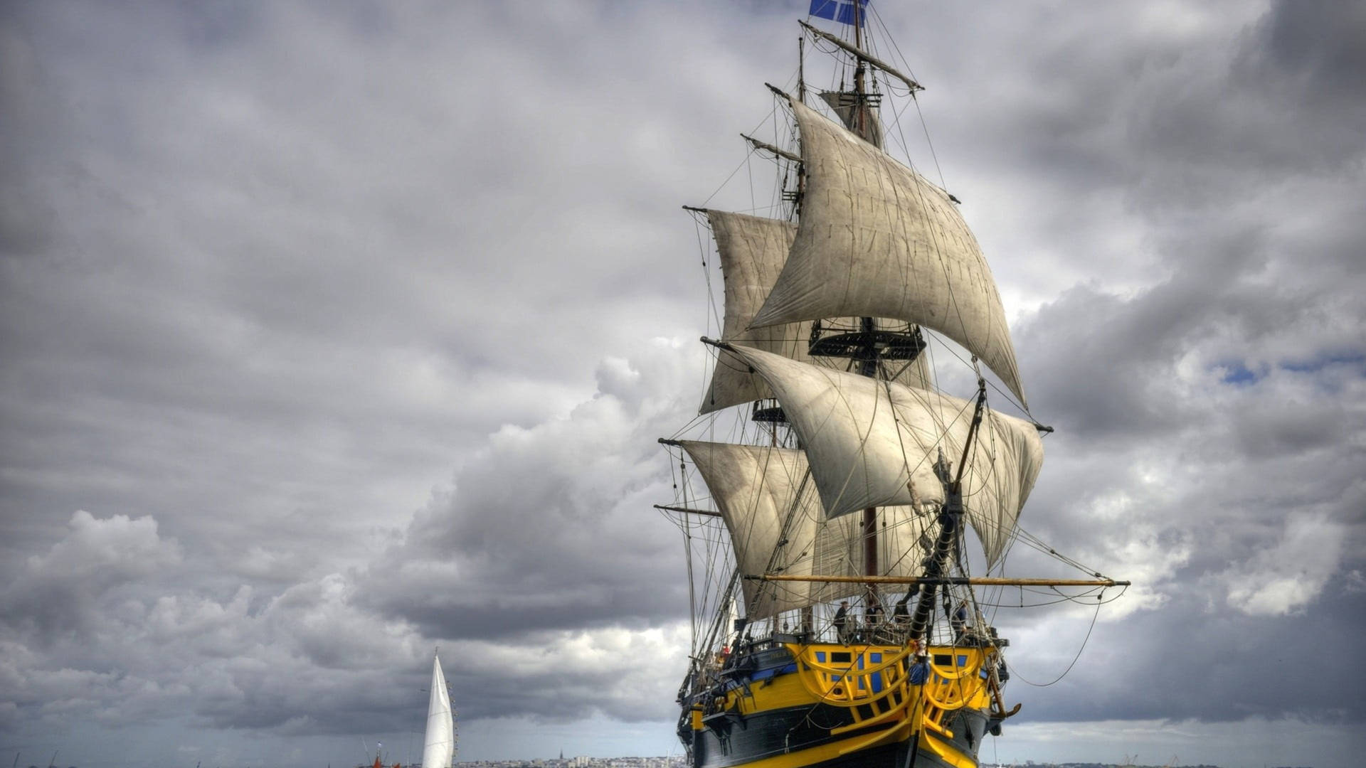 Black And Yellow Sailing Ship Background