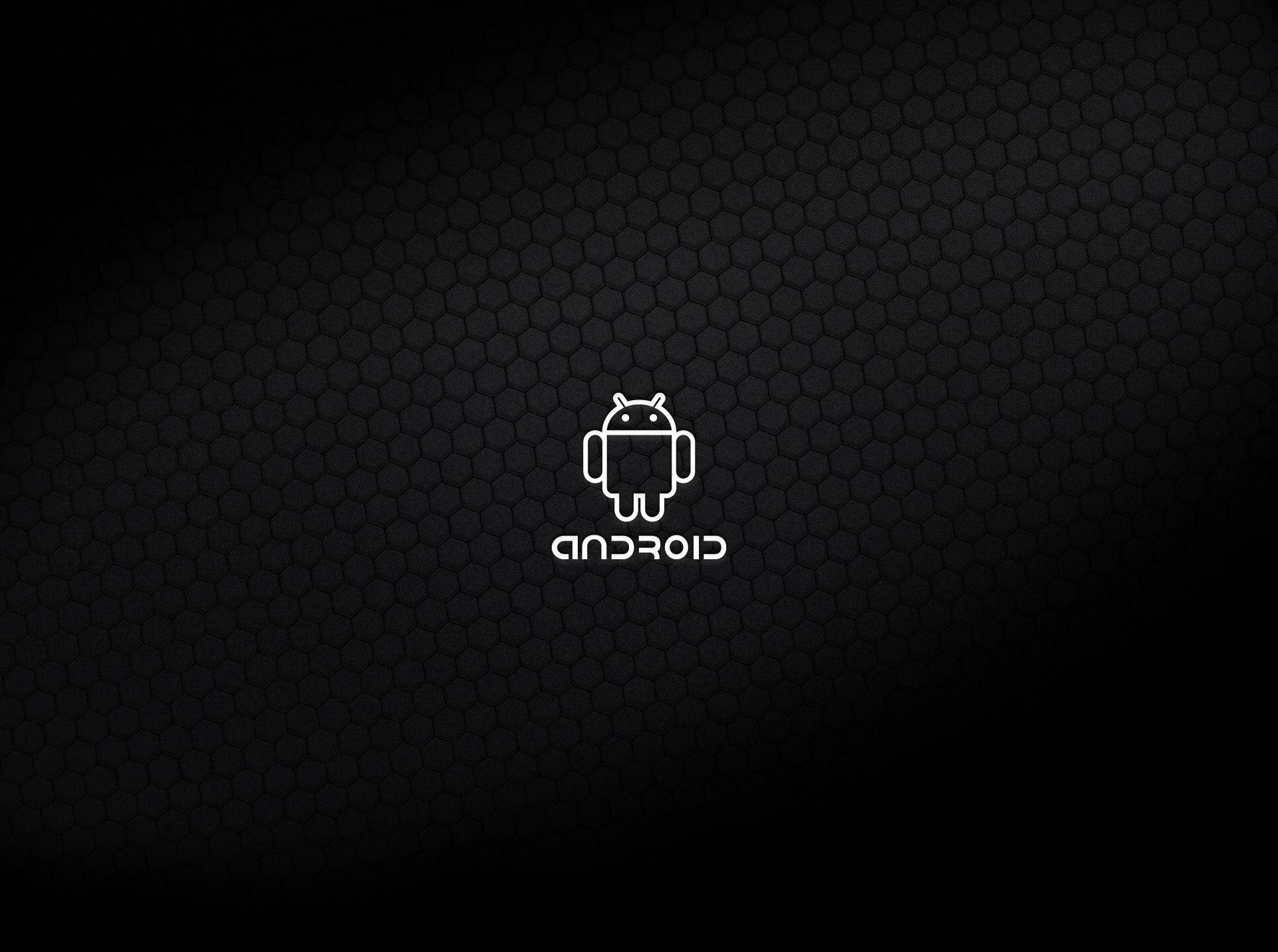 Black Android Logo With Hexagon Pattern Background