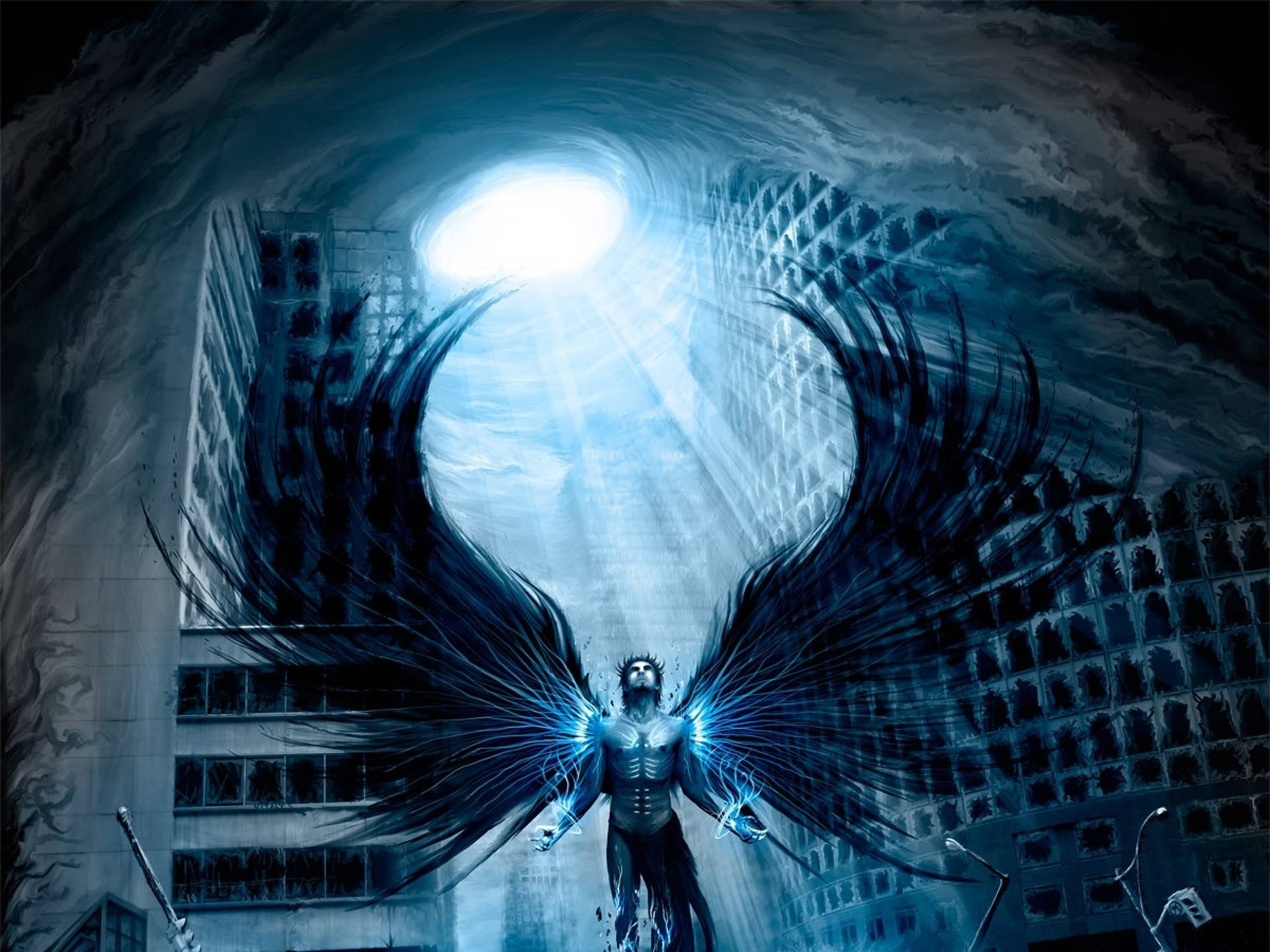 Black Angel Wings On Man Background