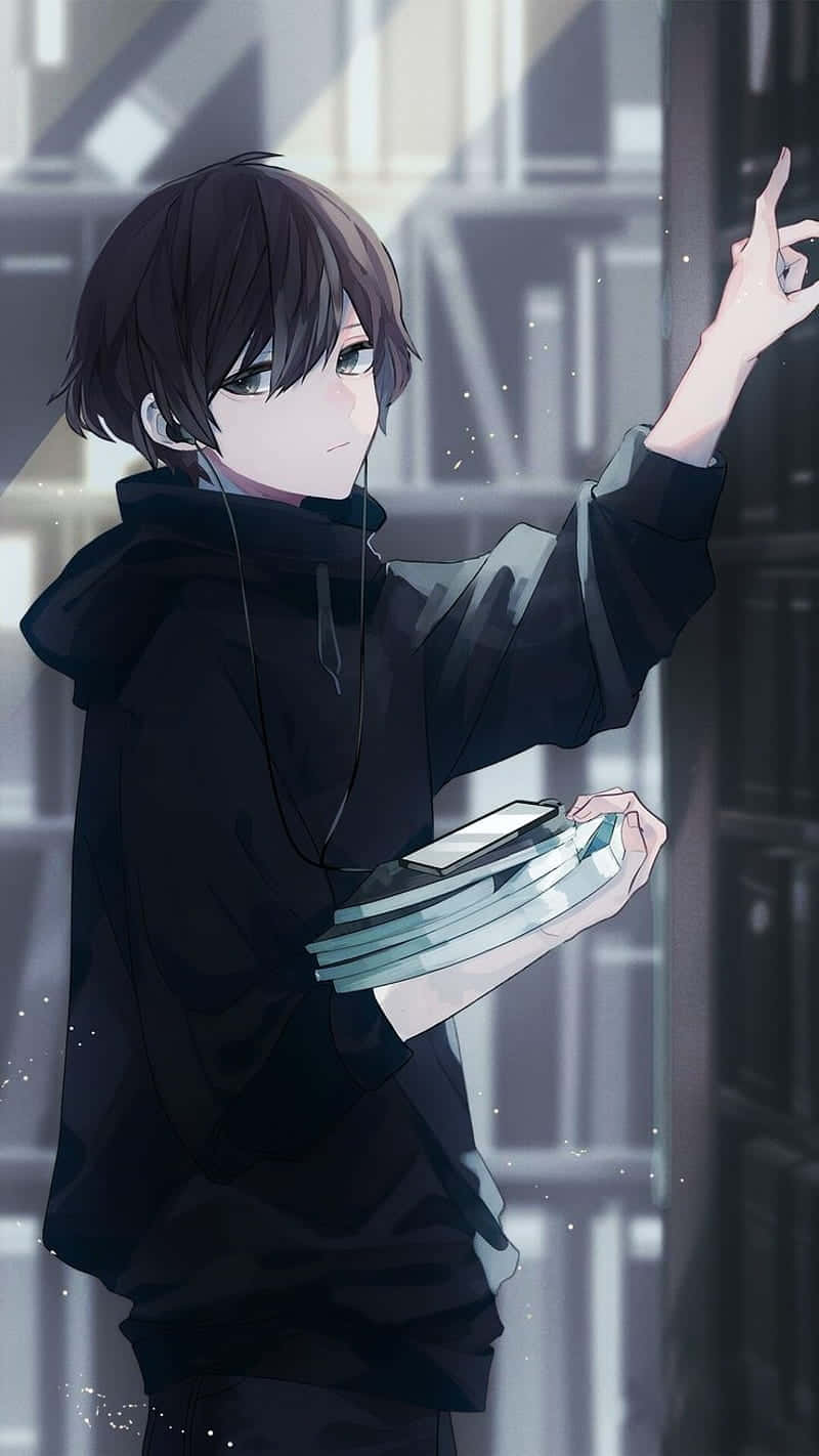 Black Anime Pfp Boy With Books Background