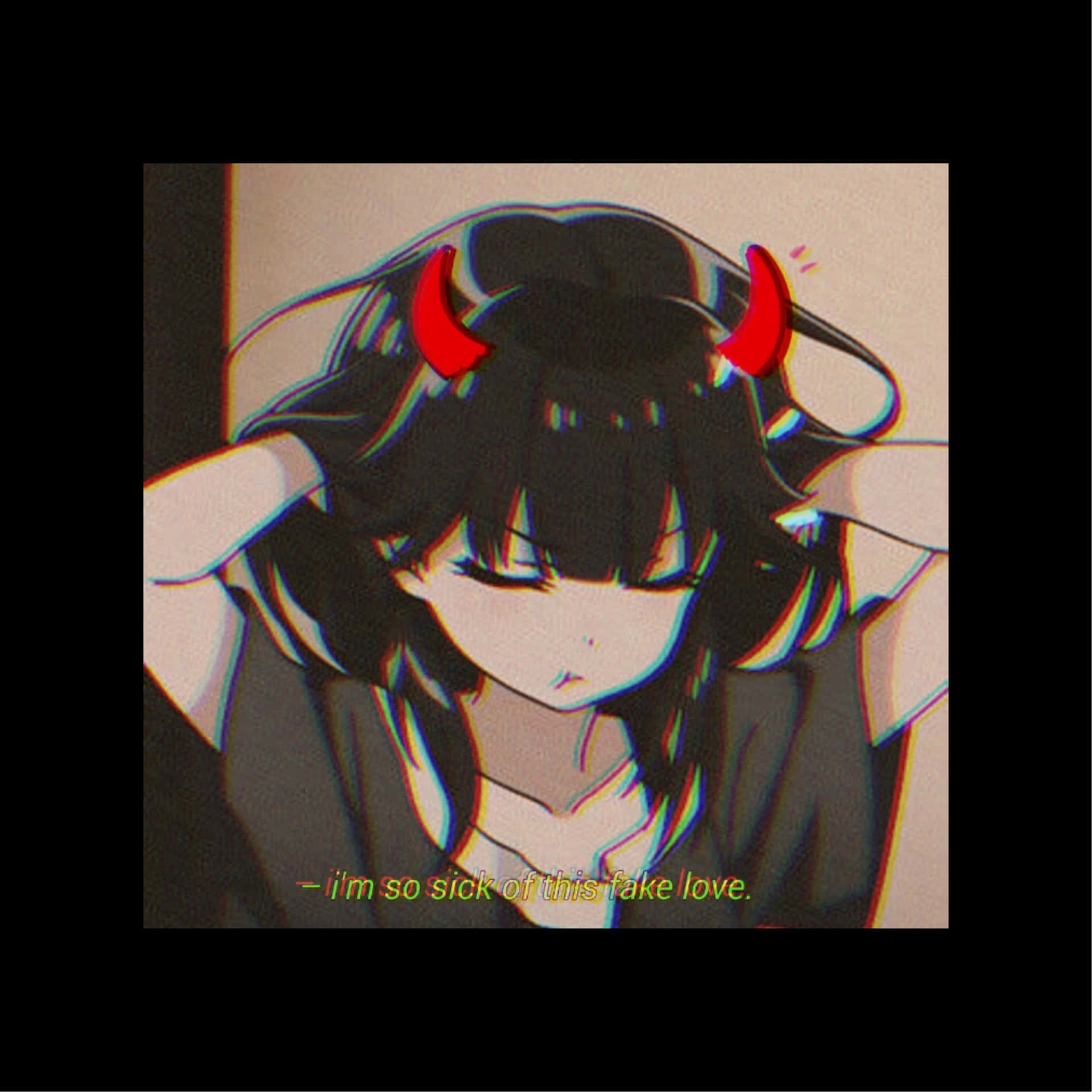 Black Anime Pfp Girl With Red Horns Background