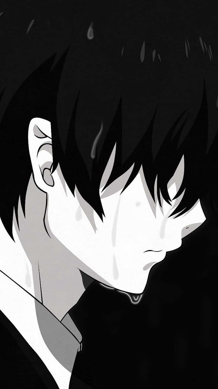 Black Anime Pfp – Poignant Image Of Crying Boy Background