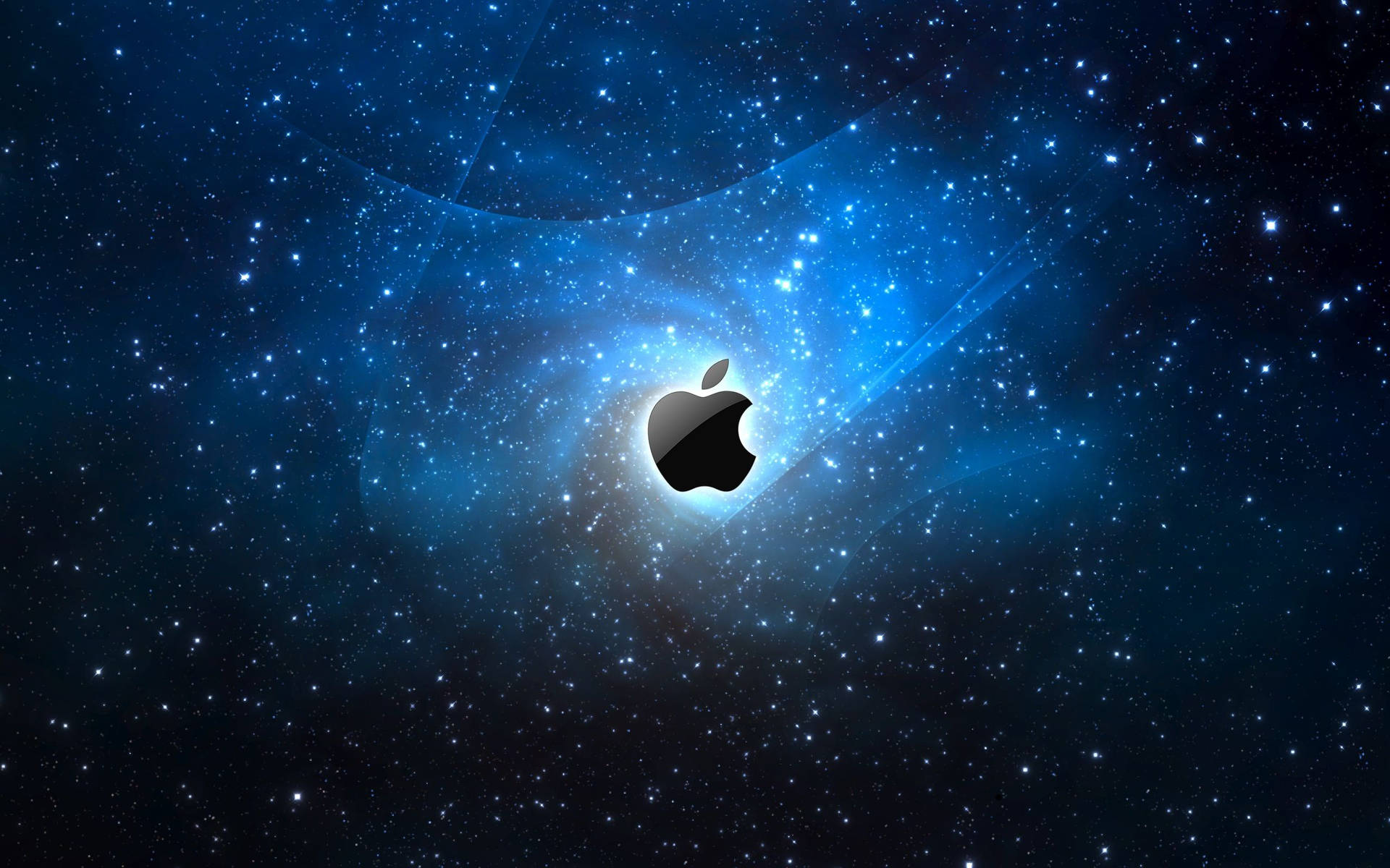 Black Apple Logo Blue Galaxy Background