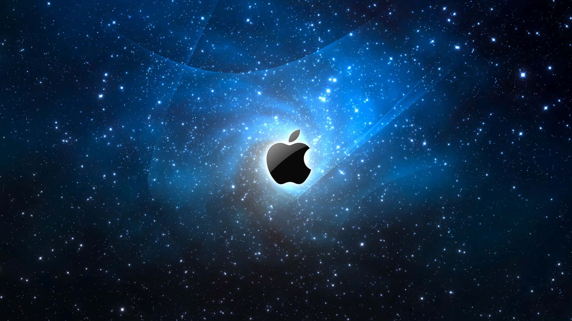 Black Apple Logo In Blue Space Background