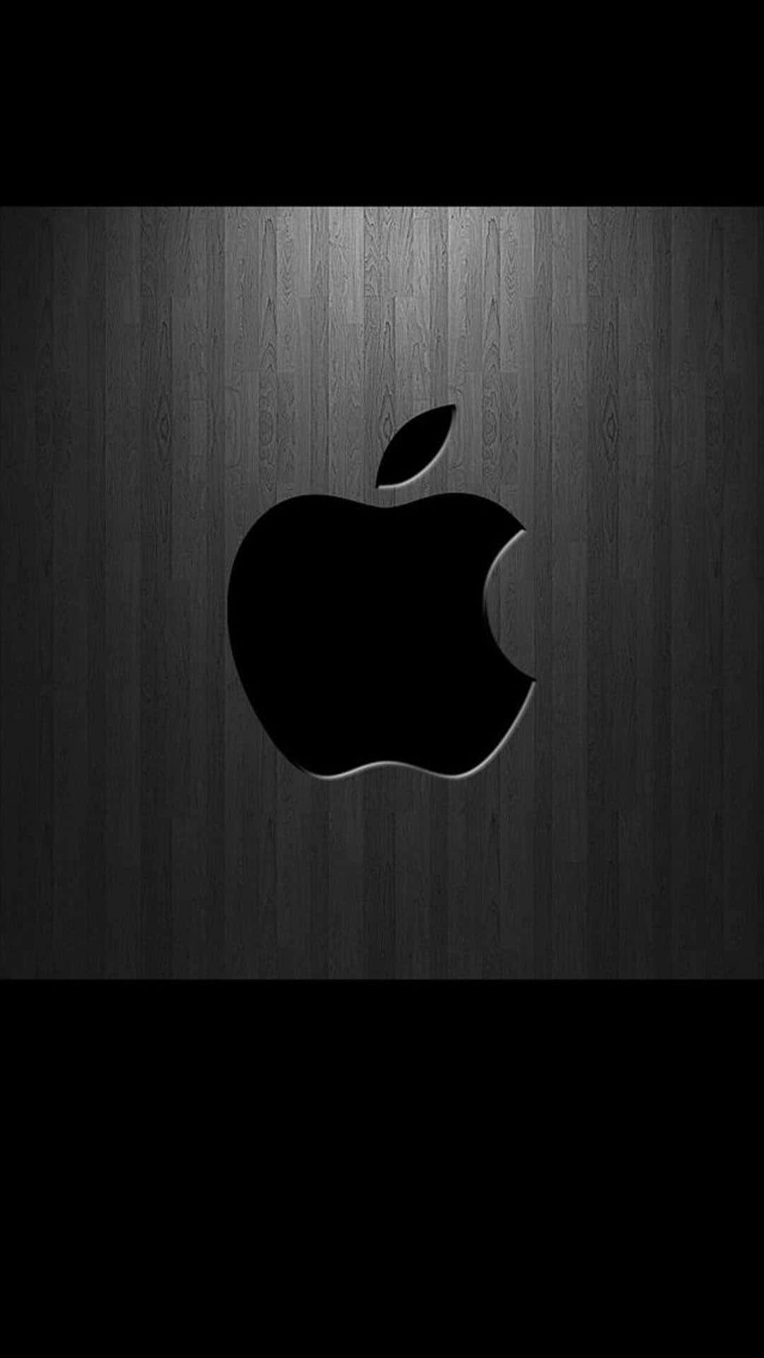 Black Apple Logo In Gray Wood Background