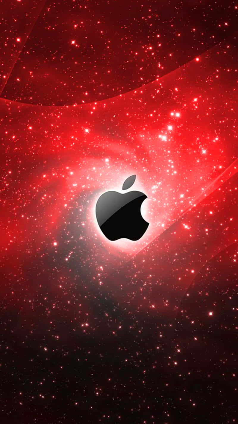 Black Apple Logo In Starry Red Background