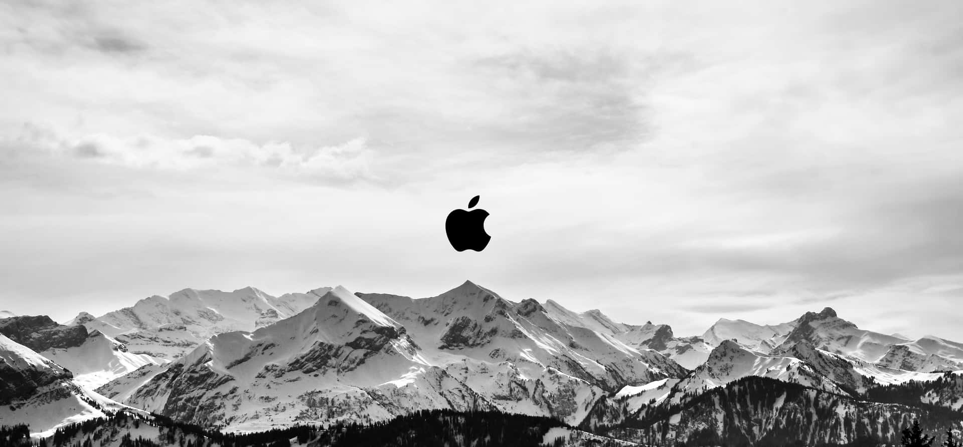 Black Apple Logo Over A Mountain Background