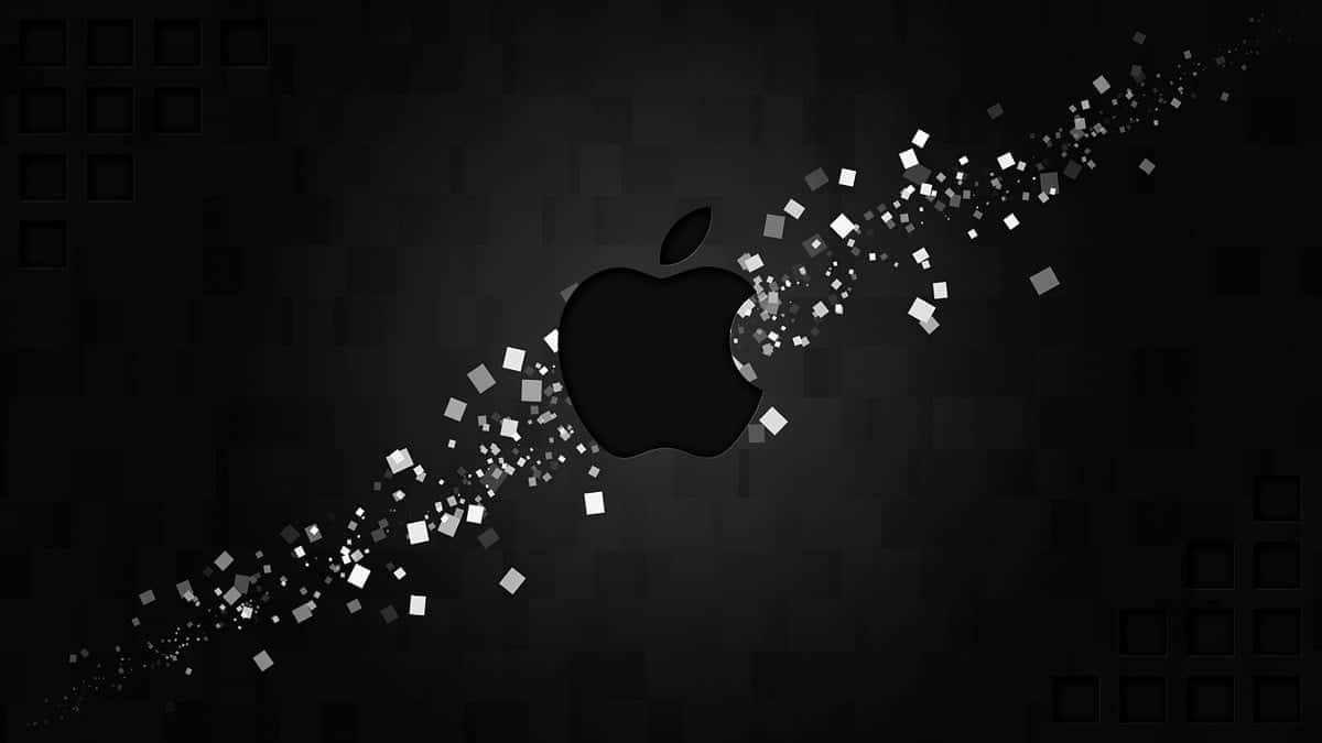 Black Apple Logo With White Glitters Background