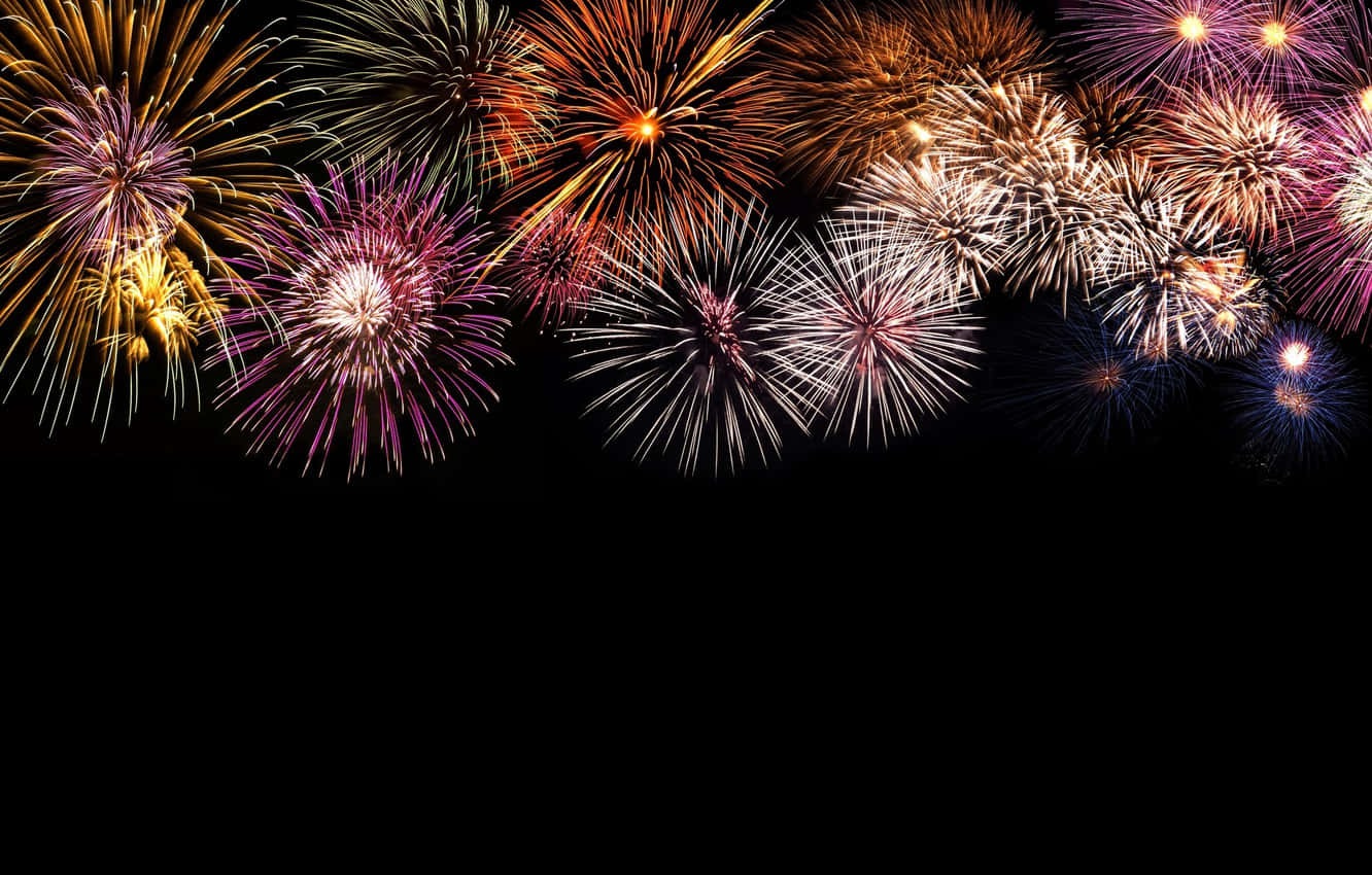 Black Background With Numerous Fireworks Background