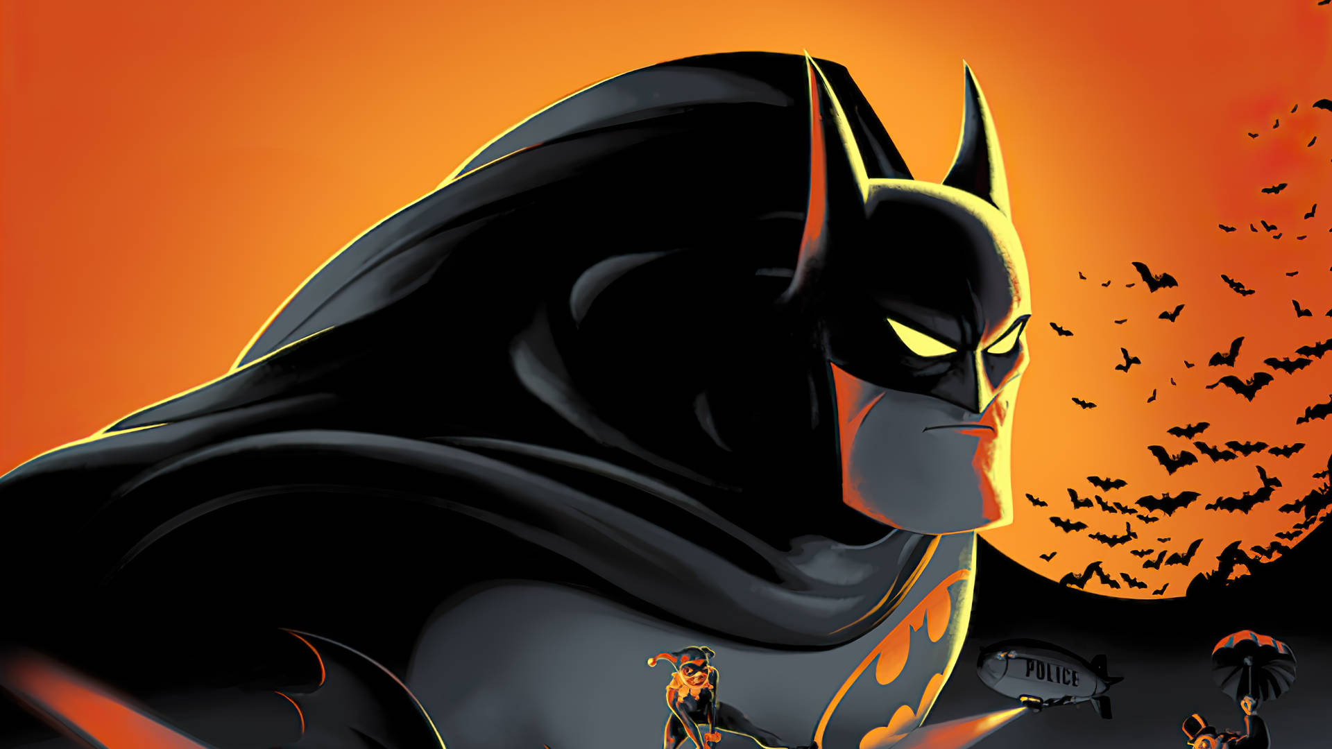 Black Batman Orange Sky Animated Desktop