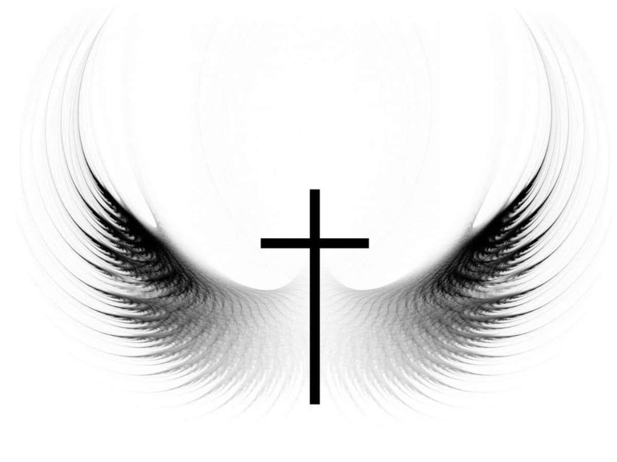 Black Beautiful Cross With Wings Illustration Background