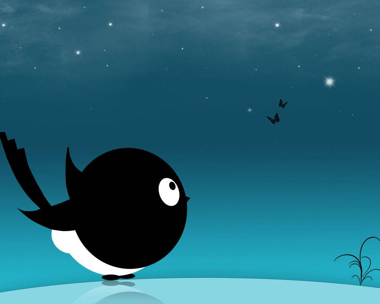 Black Bird Starry Sky Cute Desktop Background