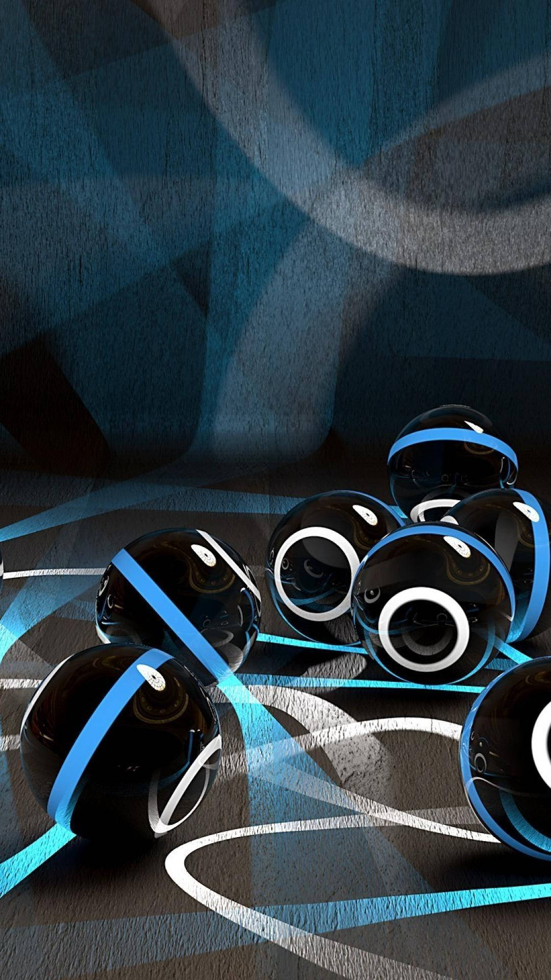 Black Blue Balls 3d Android Phone Background