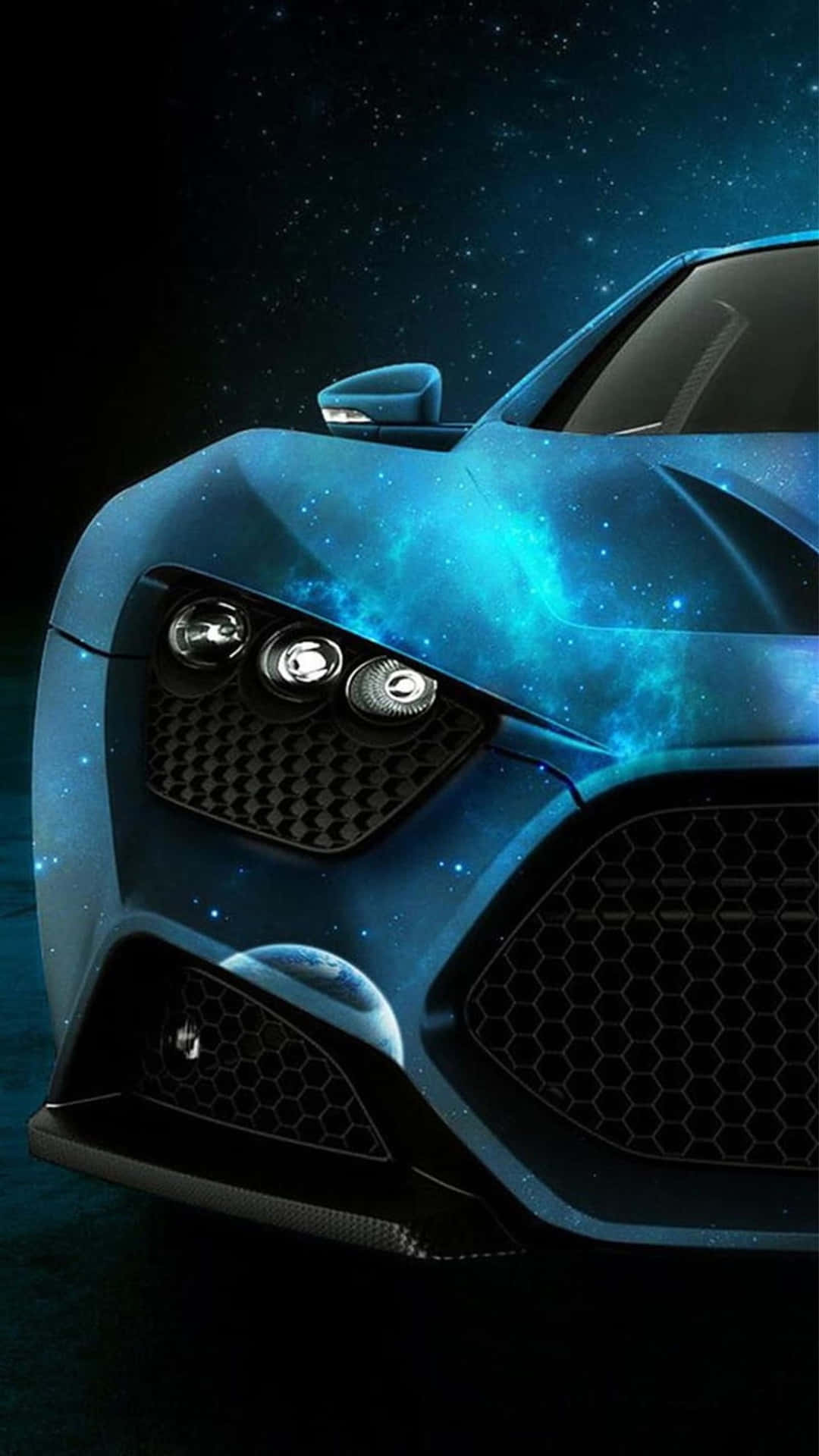 Black Blue Neon Lamborghini Starry Night Background