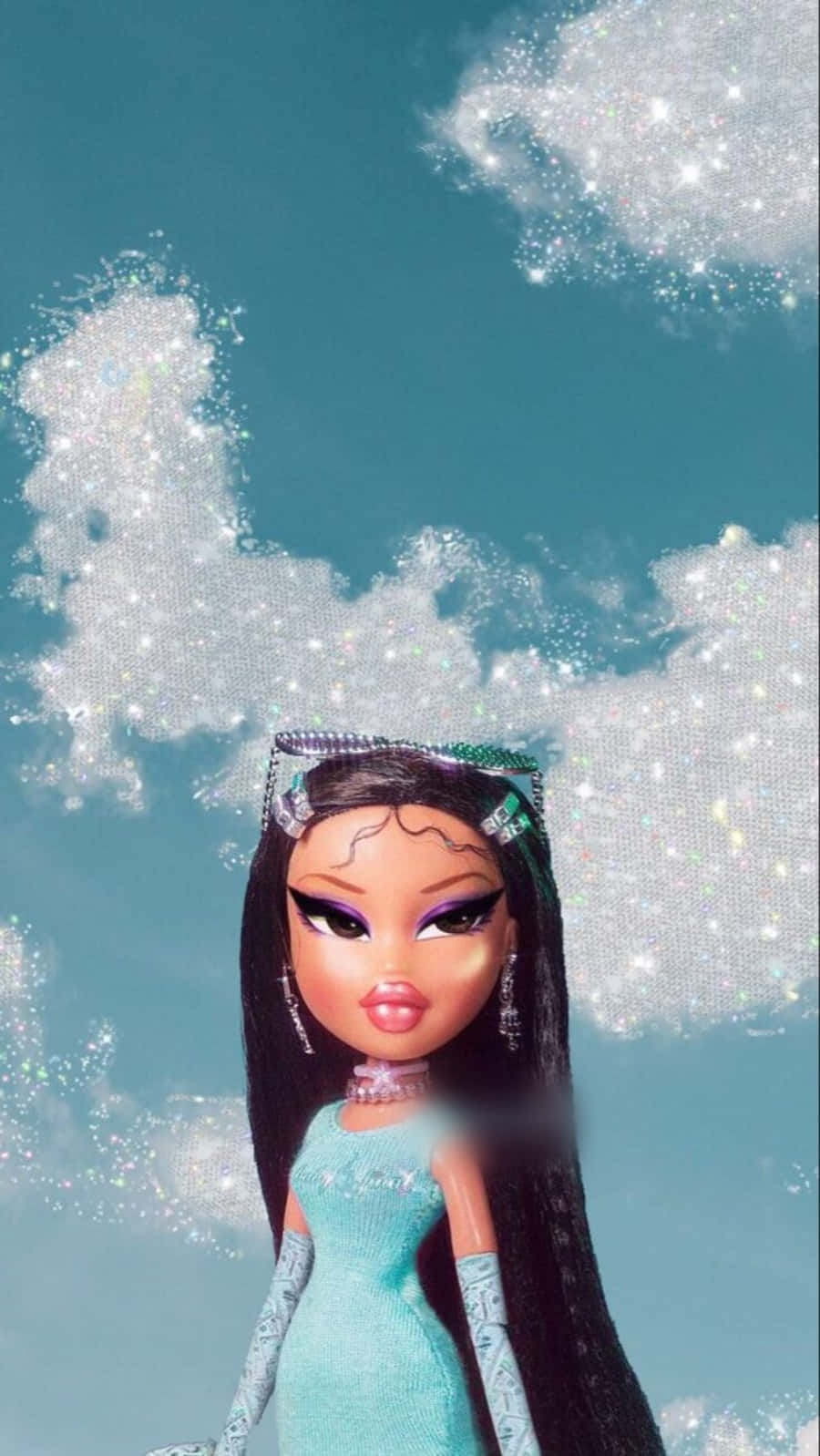 Black Bratz Aesthetic Sparkly Clouds Background