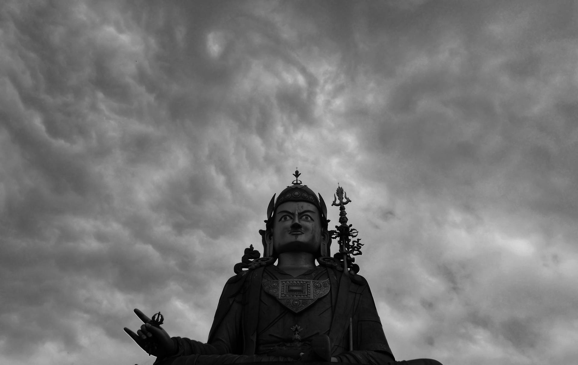 Black Buddha Cloudy Sky Background