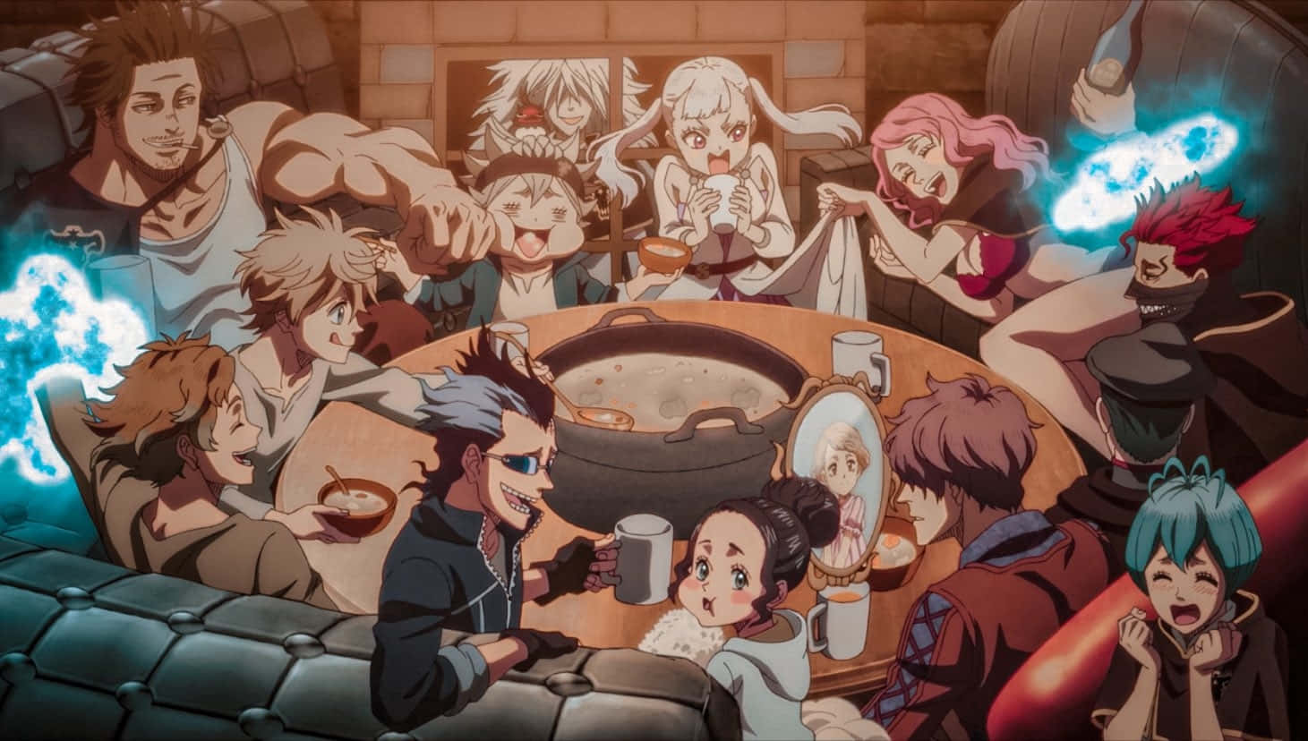 Black Bull Members Enjoying Meal Together Background