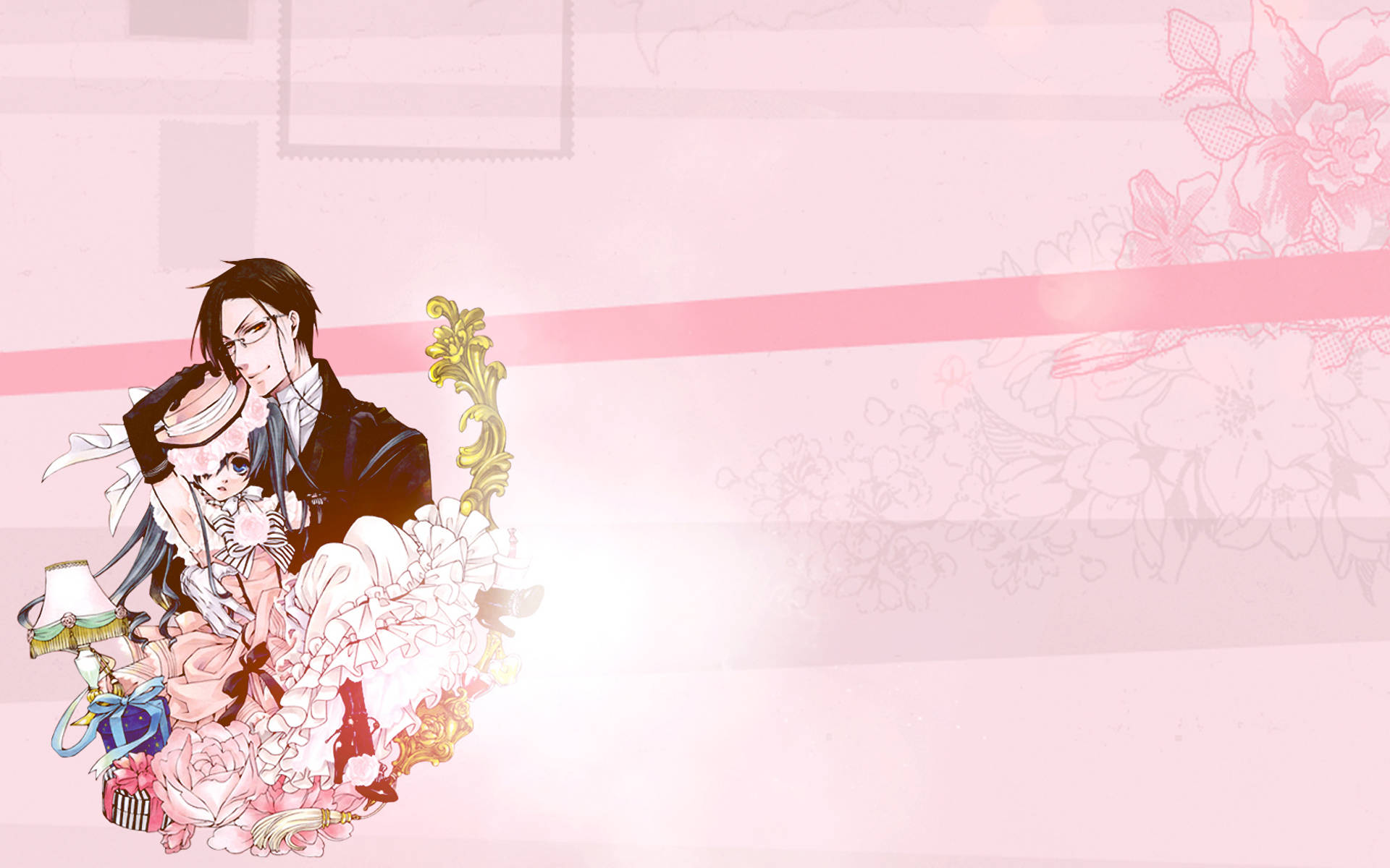 Black Butler Sebastian And Ciel Pink Art Background