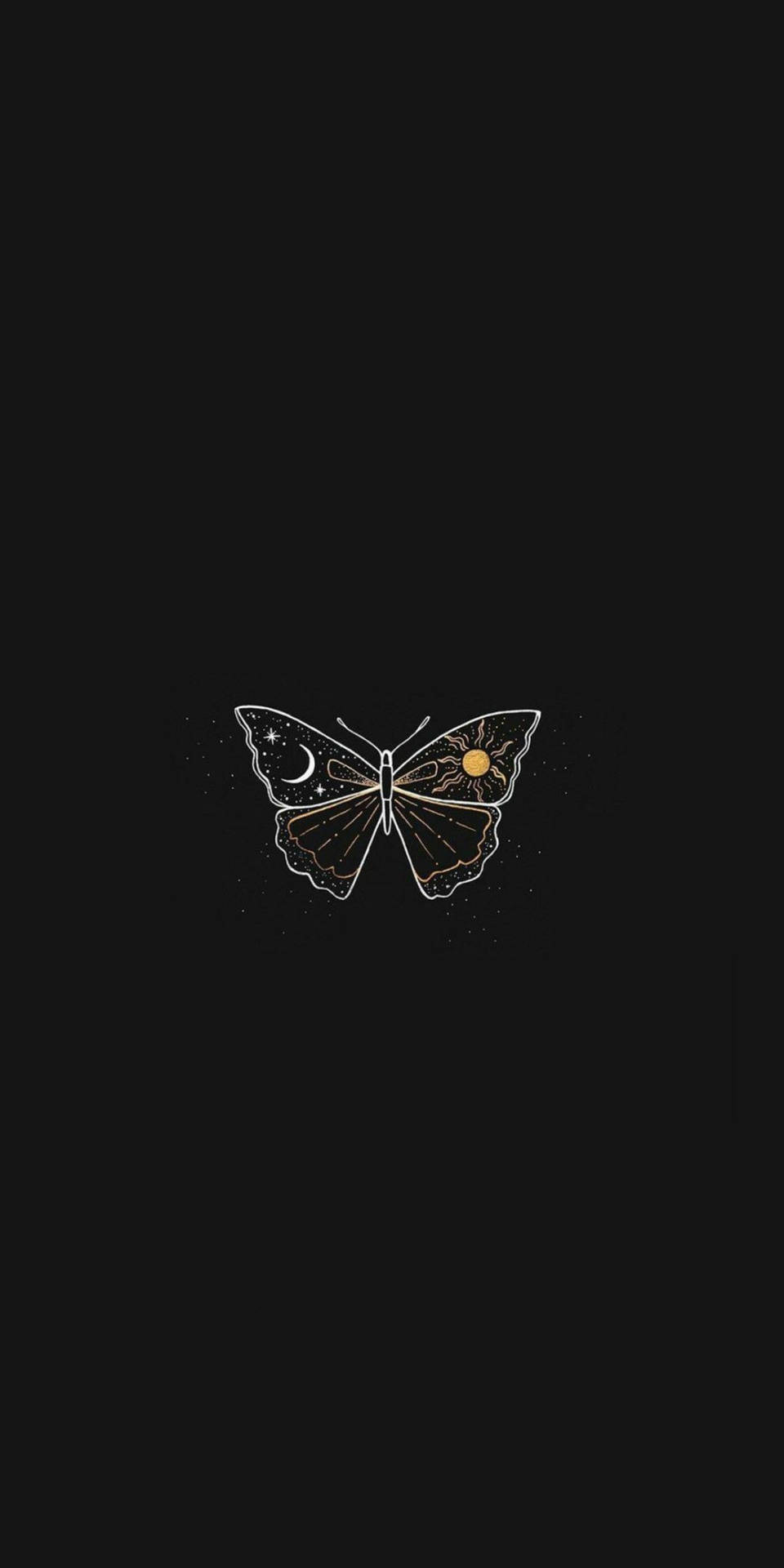 Black Butterfly Outline Moon And Sun Background