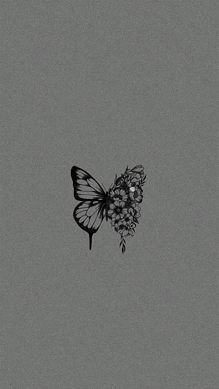 Black Butterfly With Flowers On Wings Background