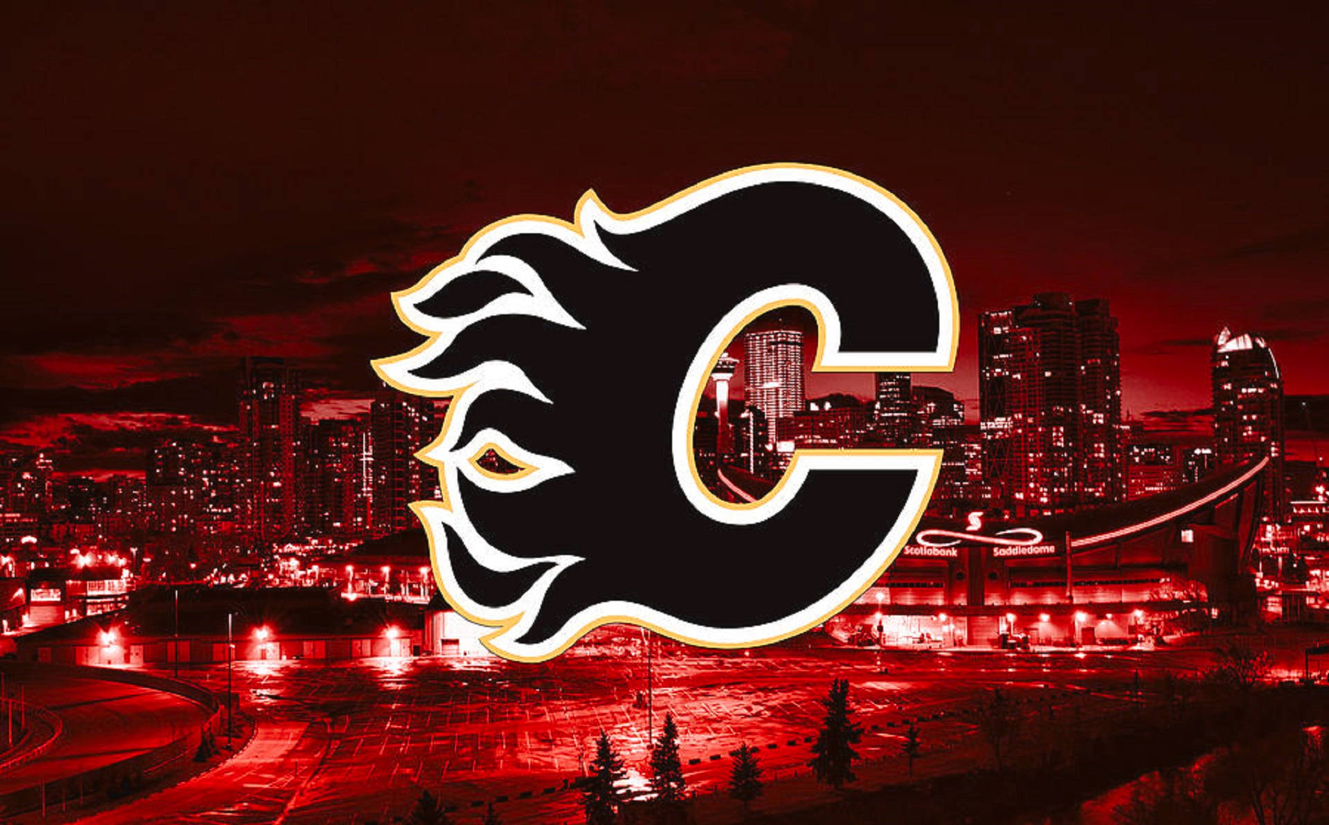 Black Calgary Flames Logo In Red Background