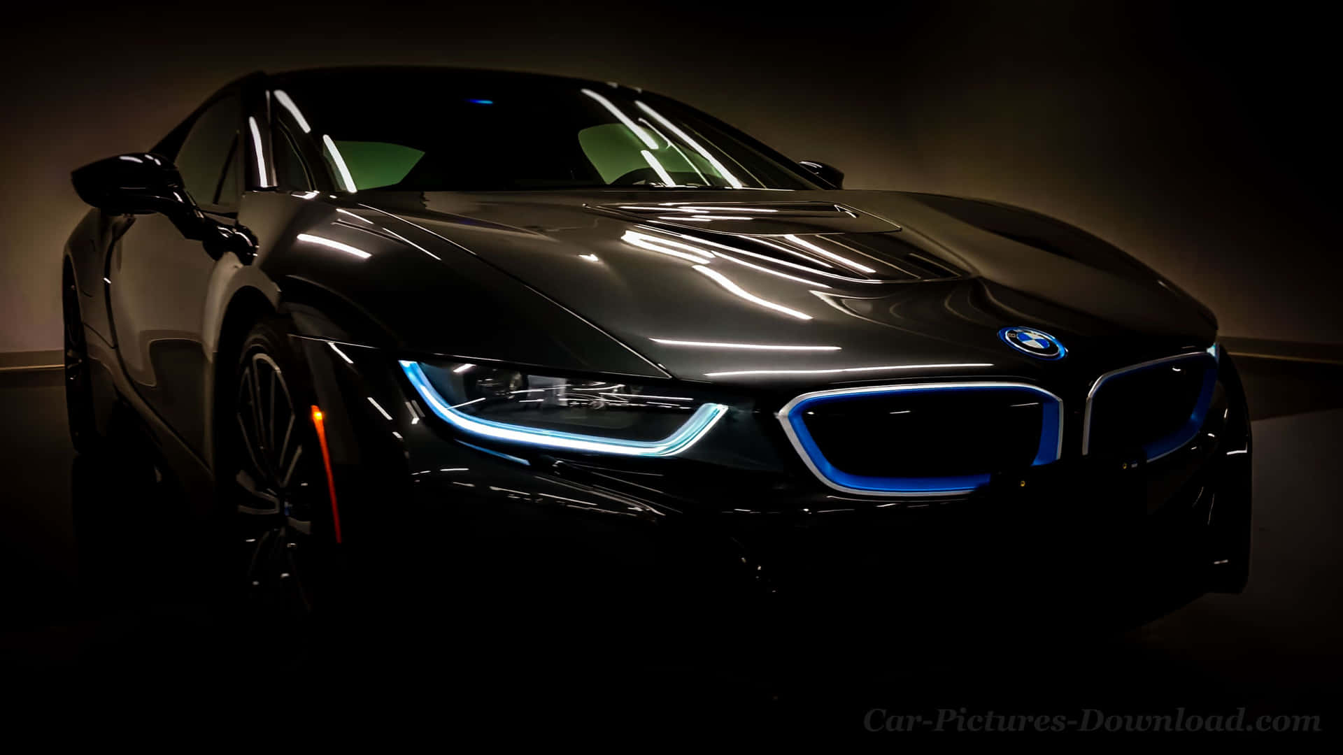 Black Car 4k Bmw Blue Headlights Background