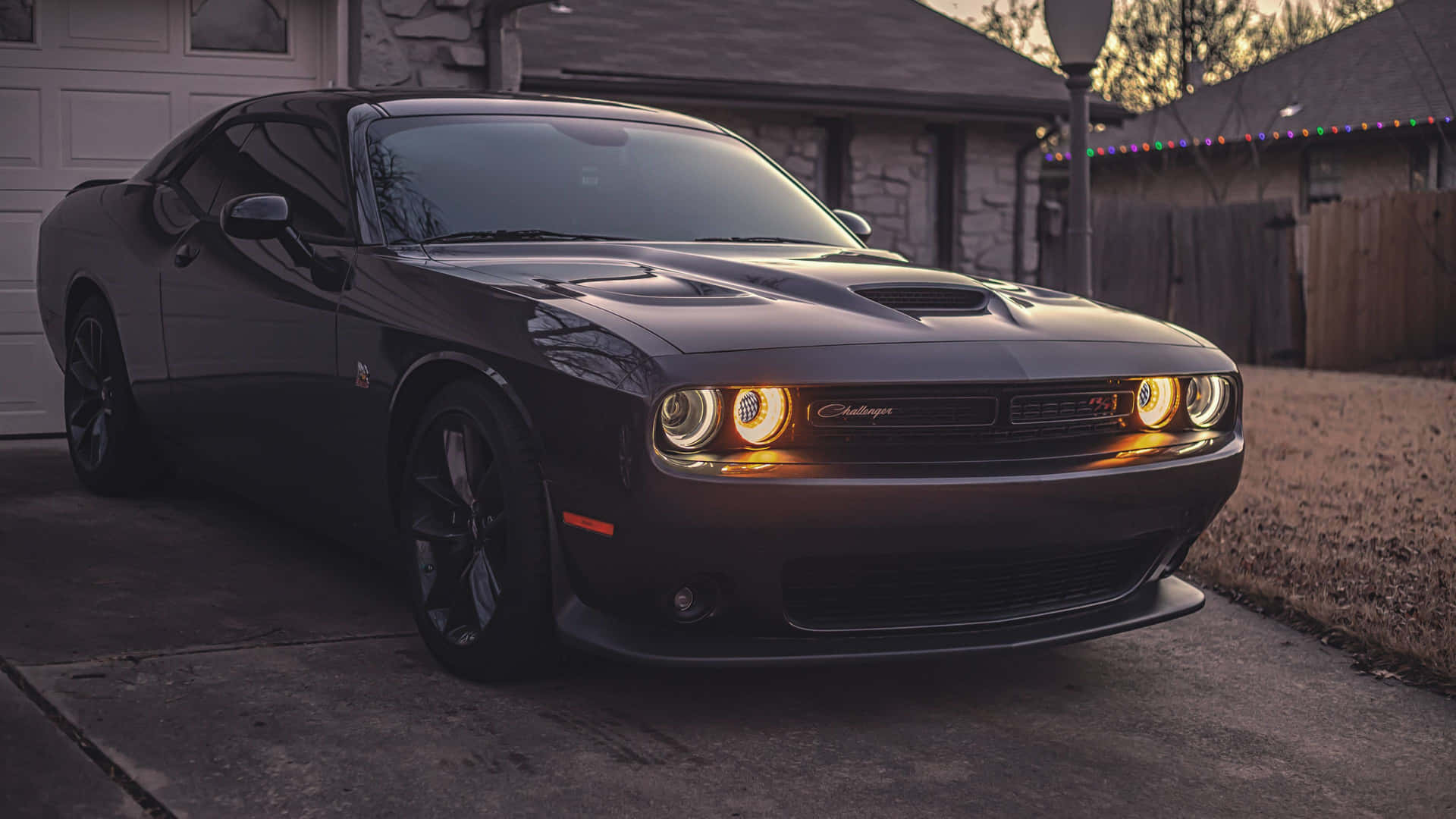 Black Car 4k Dodge Challenger Parked House Background