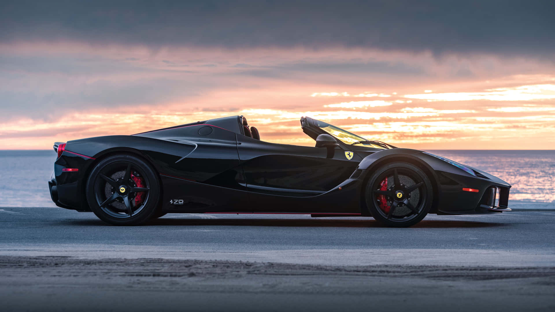 Black Car 4k Ferrari Sunset Beach Background