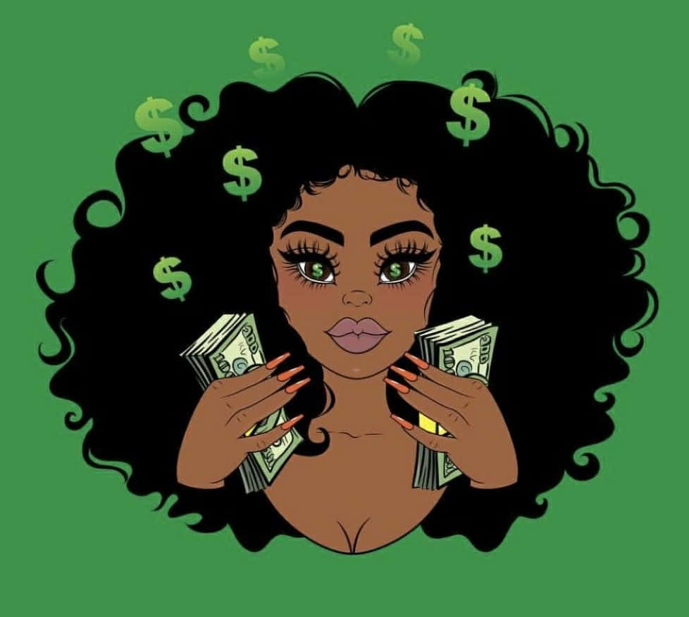 Black Cartoon Characters African Lady Holding Money Background