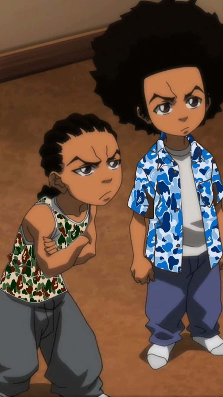 Black Cartoon Characters Riley And Huey Freeman Background