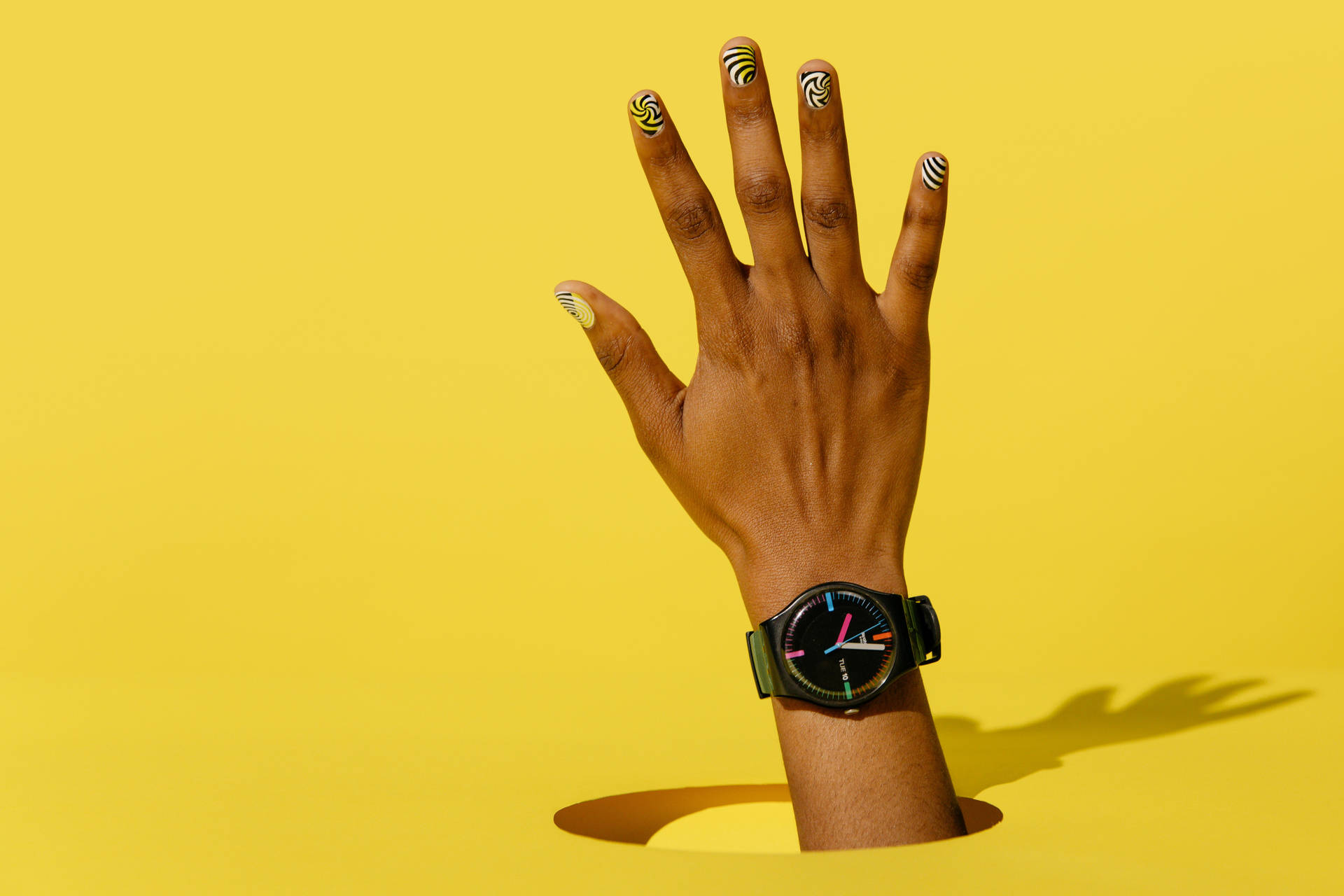 Black Casual Watch Yellow Background