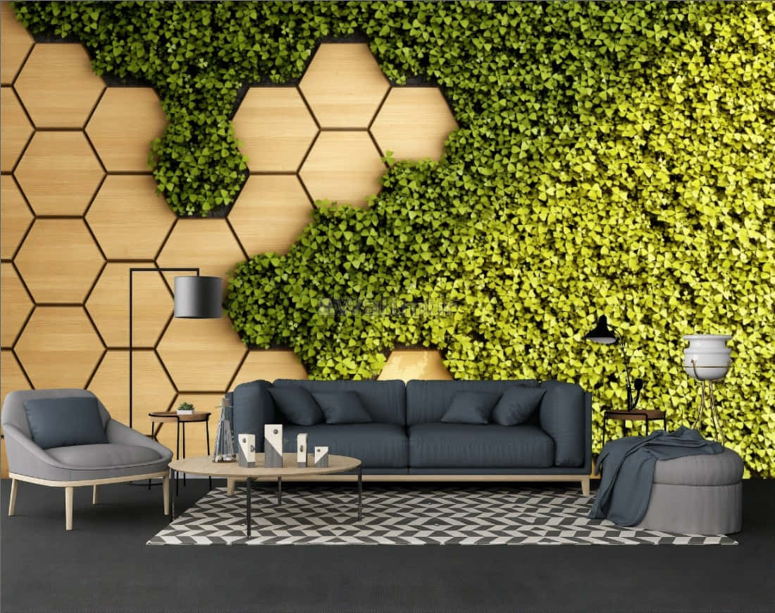 Black Coach Against A Hexagon Design Wall Background