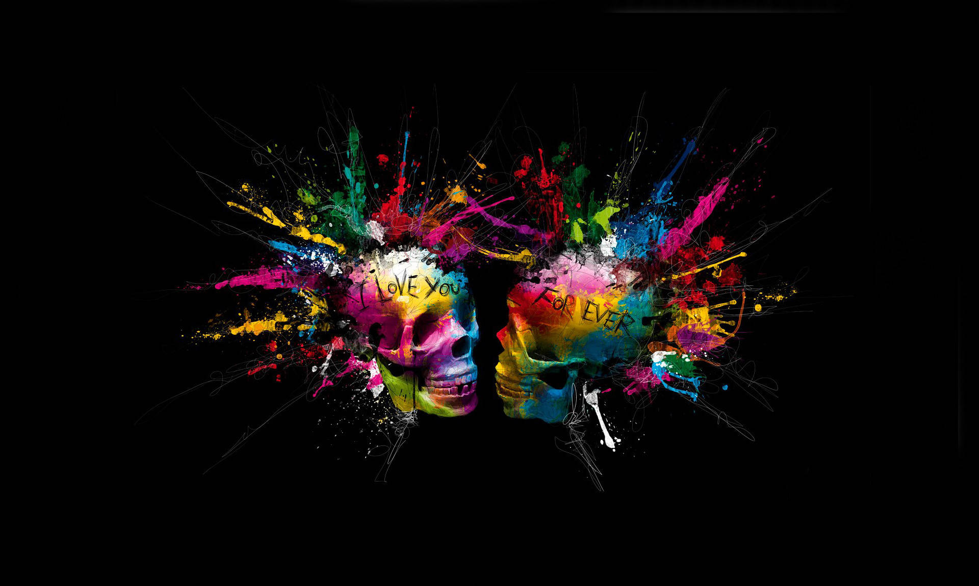 Black Color Background With Rainbow Skulls Background