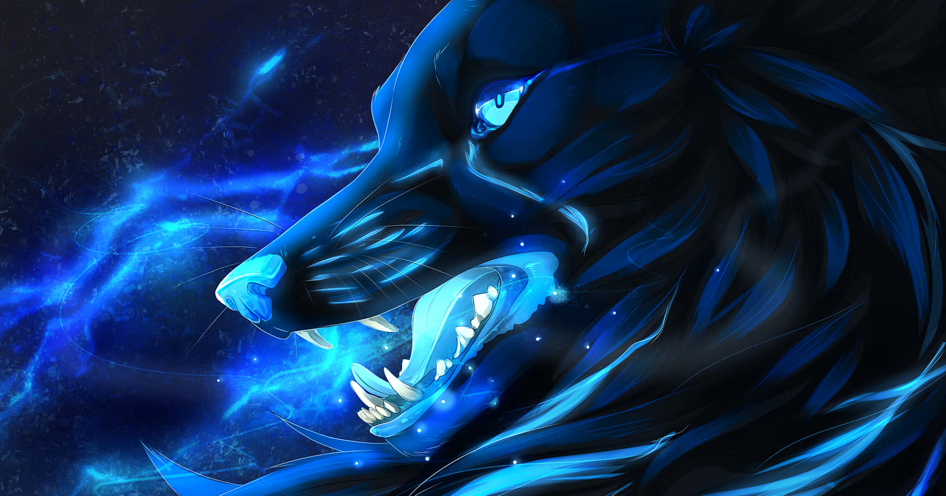 Black Cool Blue Wolf Digital Art Background