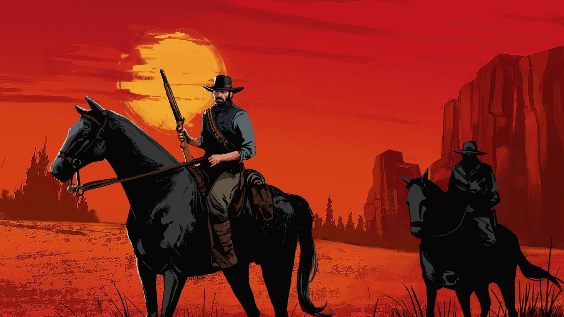 Black Cowboys And Horses Background