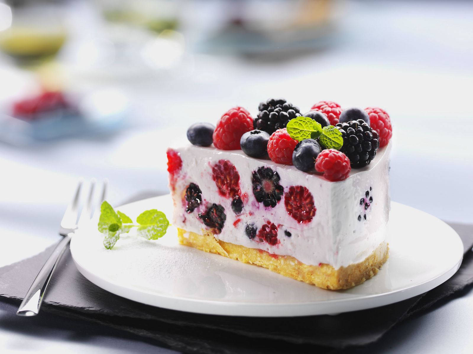 Black Currant Dessert Cake Blueberry Raspberries Background